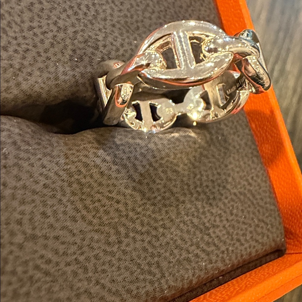 HERMES PARIS CHAINE D'ANCRE ENCHAINEE RING SOLID 925 STERLING SILVER SIZE 53 - Picture 4 of 5